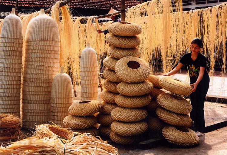 Stacks of bamboo products in Phu Vinh Village