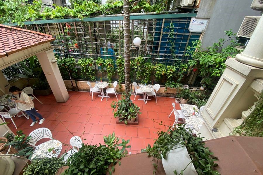 The garden space of Habibi Hanoi Restaurant.