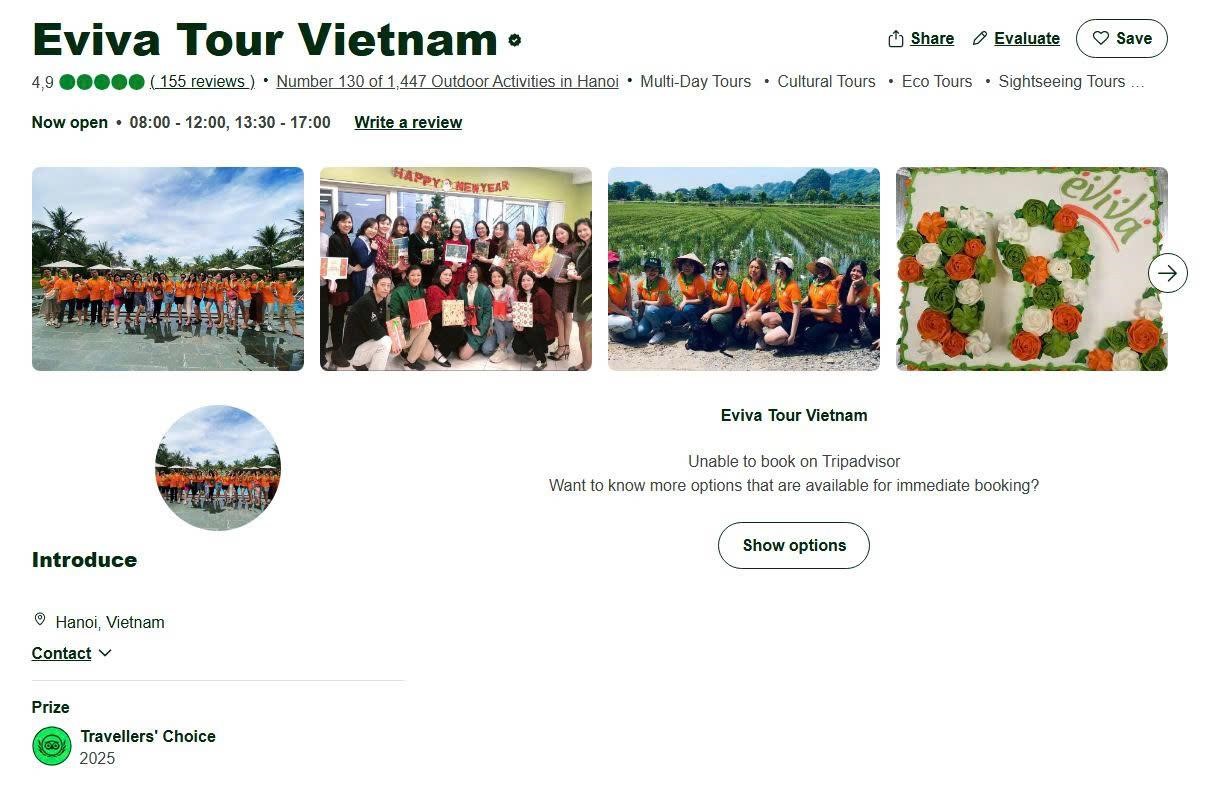 Eviva Tour Vietnam Recognised in Tripadvisor Traveller’s Choice 2025