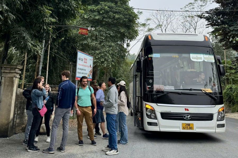 The team on their way to explore the city.